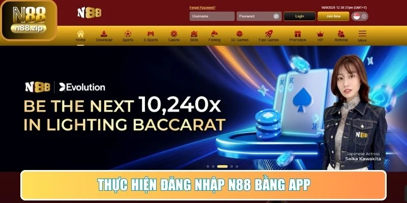 Thực hiện đăng nhập N88 bằng app