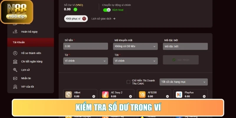 Kiểm tra số dư trong ví